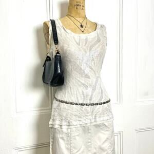 Soma‎ Y2K white zebra print tank with clear shimmery sequins festive galm